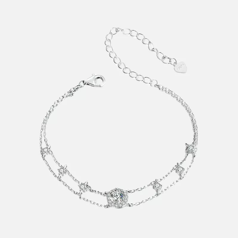 Pulseira de Prata 7 Estrelas com Corrente Dupla BellaWoman