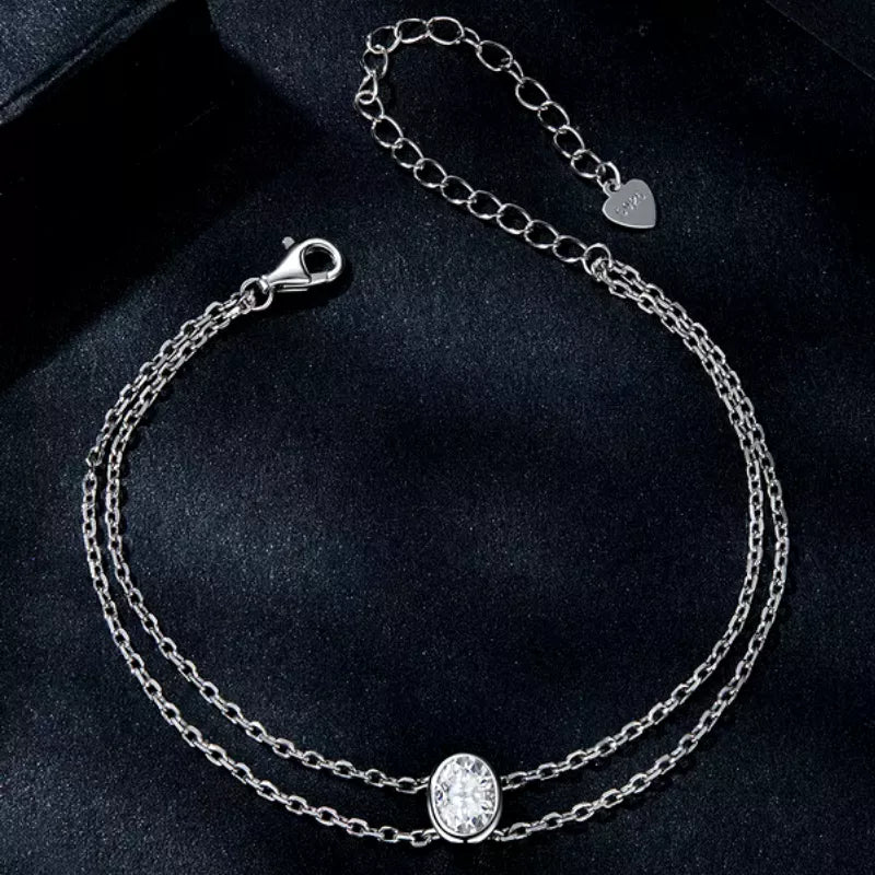 Pulseira de Prata com Moissanite e Corrente Dupla BellaWoman