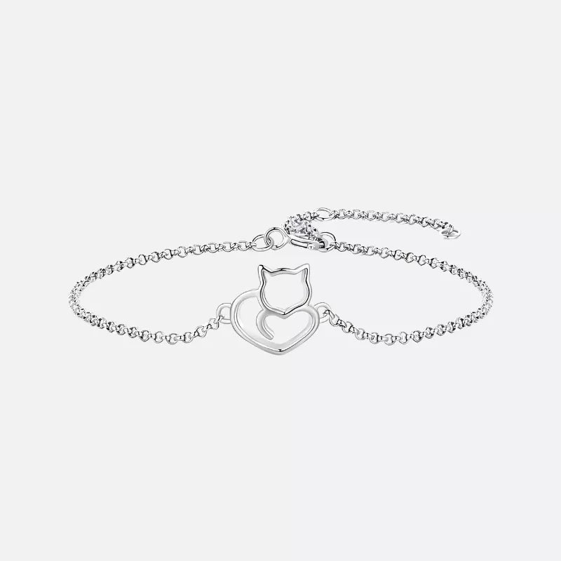 Pulseira de Prata Coração em Forma de Gato BellaWoman