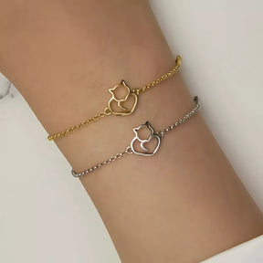 Pulseira de Prata Coração em Forma de Gato BellaWoman