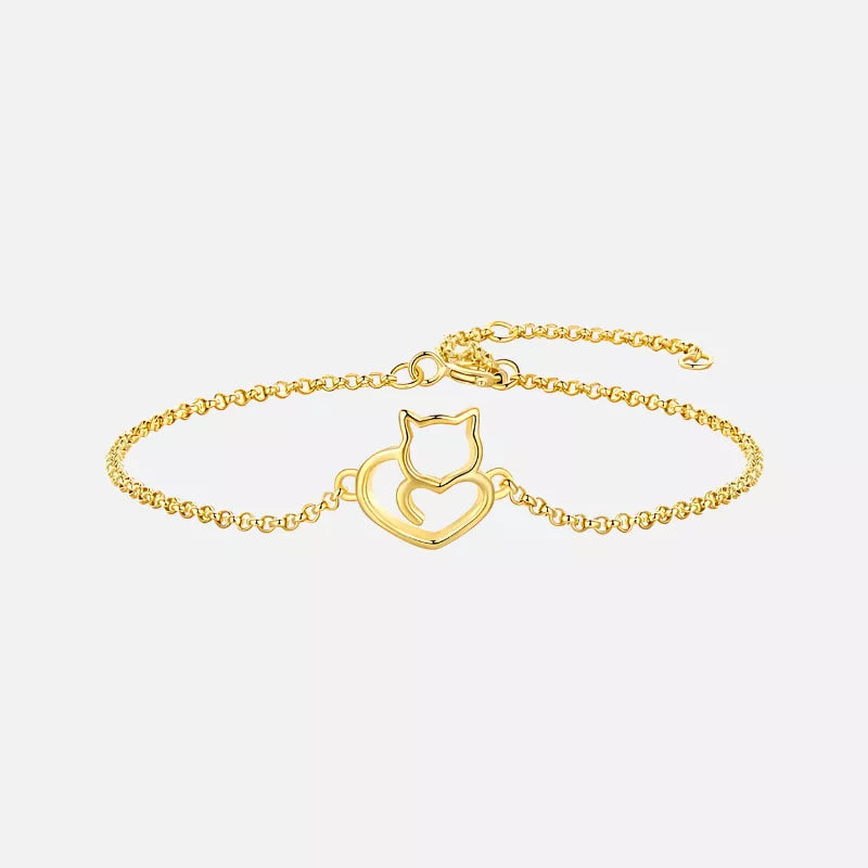 Pulseira de Prata Coração em Forma de Gato BellaWoman