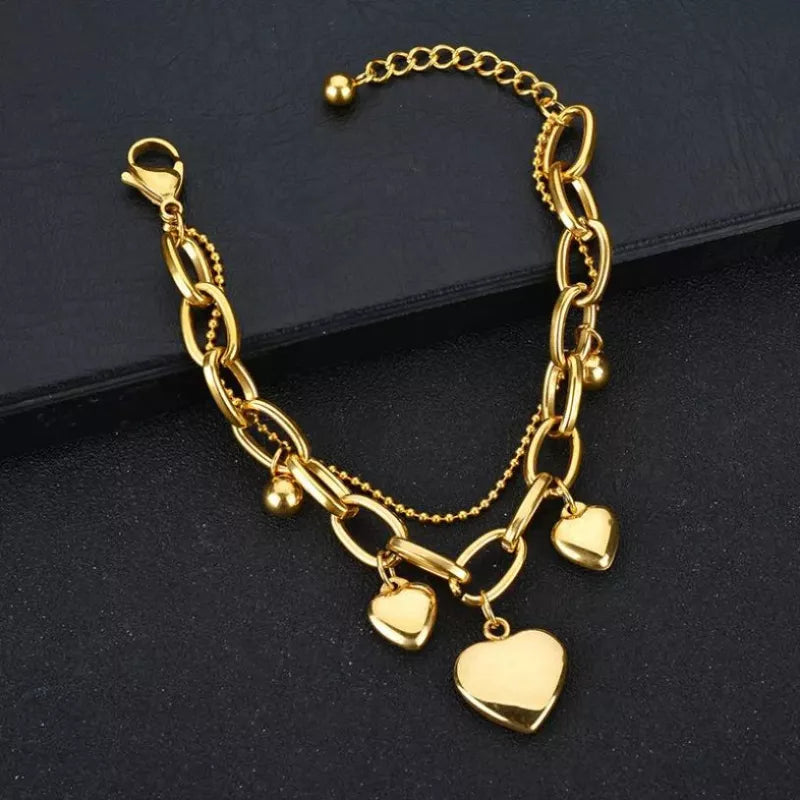 Pulseira Três Corações de Corrente BellaWoman